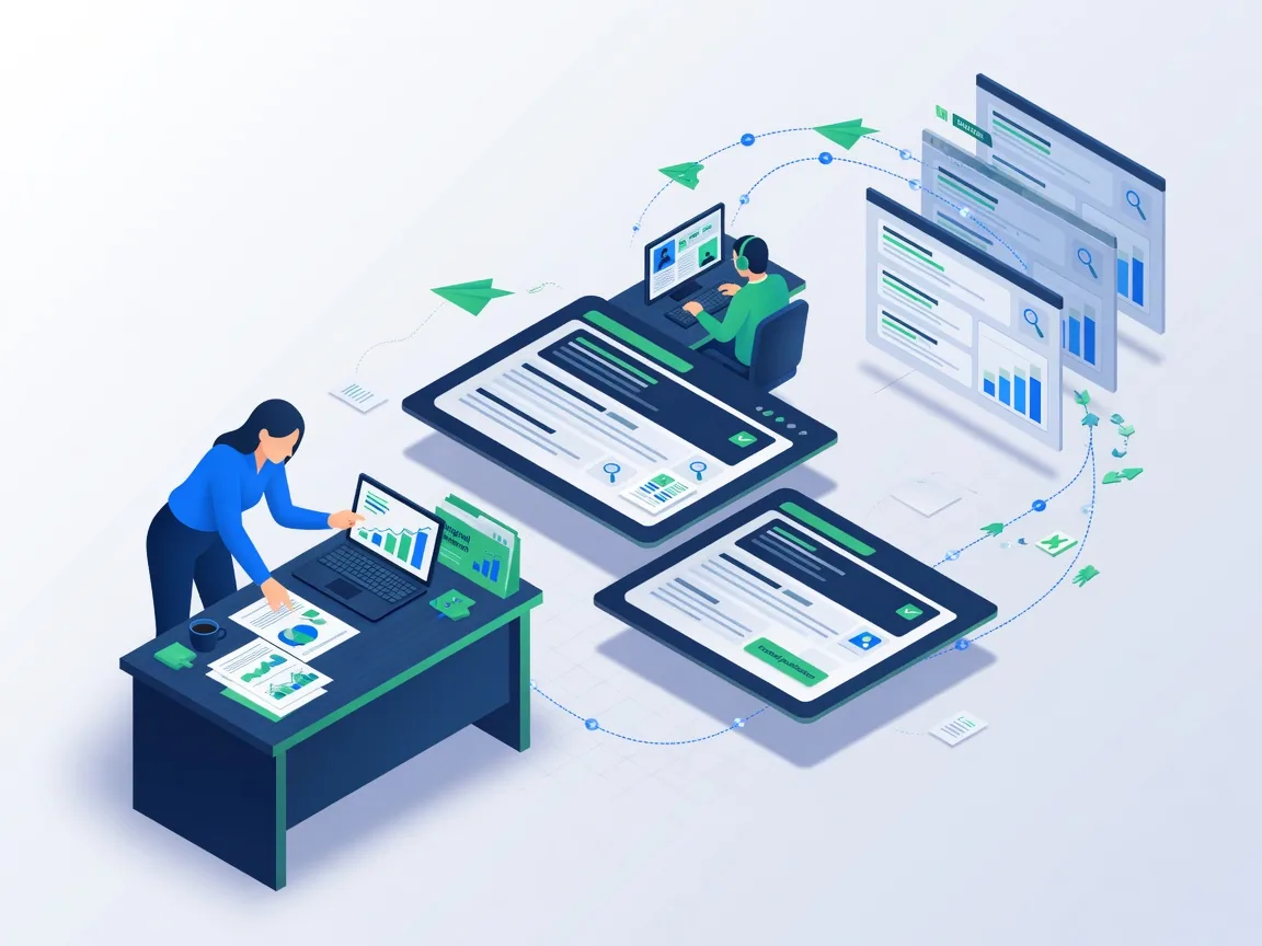Ilustrasi proses digital PR yang mengubah riset dan sudut cerita menjadi pitching jurnalis, liputan media, backlink, otoritas brand, dan visibilitas pencarian.